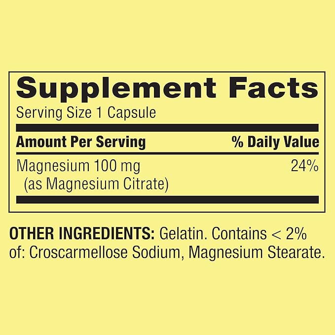 Spring Valley Magnesium Citrate | Citrato de Magnesio 100mg Capsules | Best Magnesium Supplement for Women | Magnesium Pill | 100 mg 100 Capsules - Set by Basket Goods