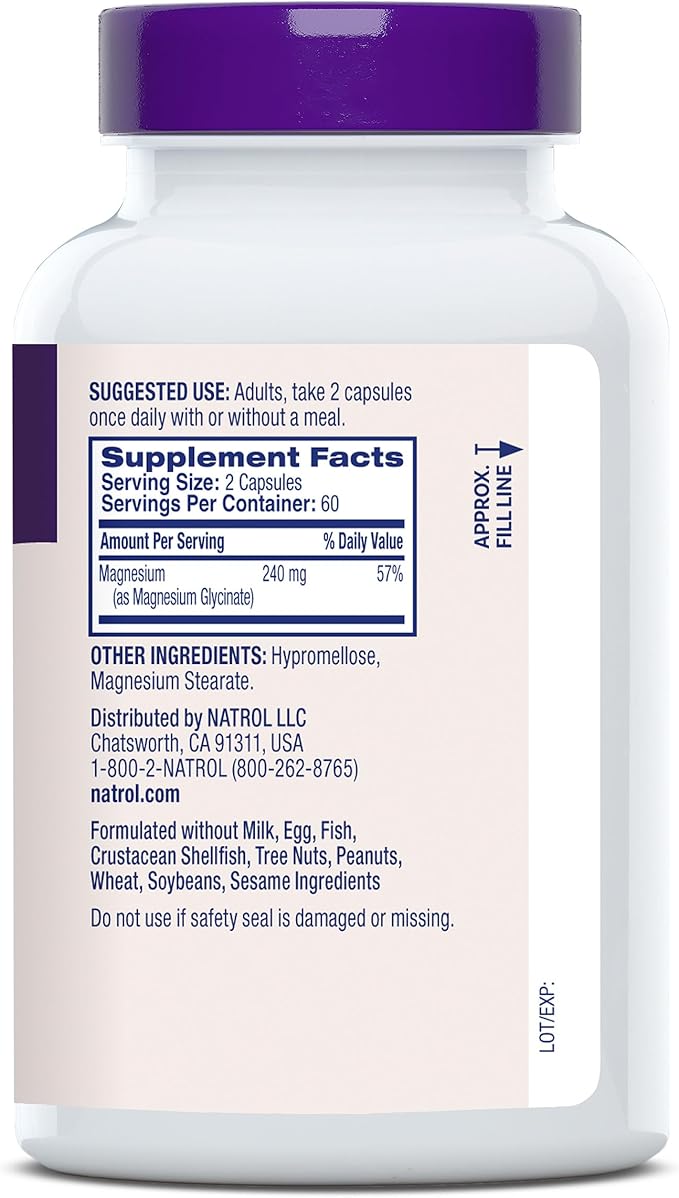 Natrol Magnesium Glycinate 240 mg High Absorption Magnesium Supplement for Healthy Sleep and Body 120 Capsules Up to a 60 Day Supply