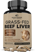 Wholesome Wellness Grass Fed Desiccated Beef Liver Capsules (180 Pills 750mg Each) - Natural Iron Vitamin A B12 for Energy - Raised Undefatted in New Zealand Without Hormones or Chemicals