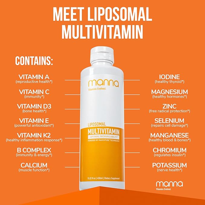 Manna Vitamins Evolved Liposomal Multivitamin - Daily Multivitamin Provides 20 Vitamins and Minerals - Multivitamins for Men and Women - Boosts Immune System Supports Energy and Metabolism 2 Pack