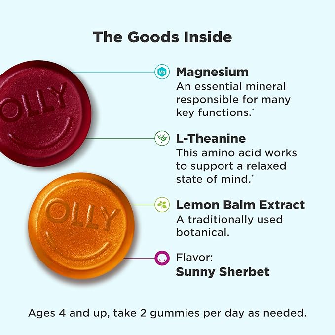 OLLY Kids Chillax Gummies L-Theanine Magnesium Lemon Balm 50 Count &amp Sleep Gummies 0.5mg Melatonin L Theanine Chamomile Lemon Balm 50 Count