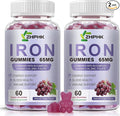 Vegan Iron Supplement 65mg Iron Gummies for Women and Men with Vitamin C 250mg Vitamin A B-Complex Biotin Zinc &amp Folate Folate for Energy Boost Immune Health 120 Count