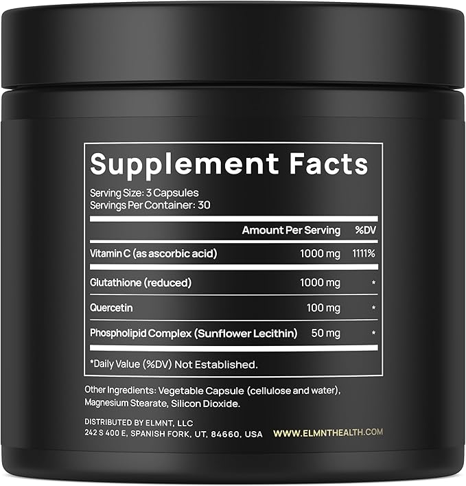 2150mg Super Liposomal Glutathione Supplement w. Vitamin C Quercetin &amp Pure L Glutathione 2000mg Triple Action Formula Glutathione Liposomal Supplement w. Phospholipid Layer - 90 Pills Non-GMO