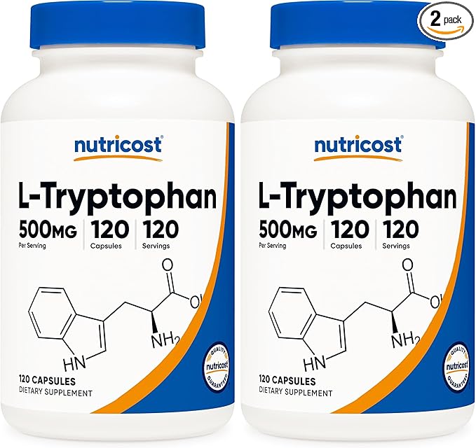 Nutricost L-Tryptophan 500mg 120 Capsules - with BioPerine Gluten Free Non-GMO (Pack of 2)