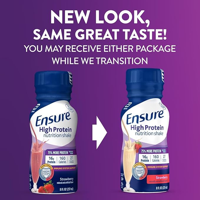 Ensure High Protein Strawberry Nutrition Shake Ready to Drink 16g Protein and 27 Vitamins and Minerals 8 fl oz 24 Pack