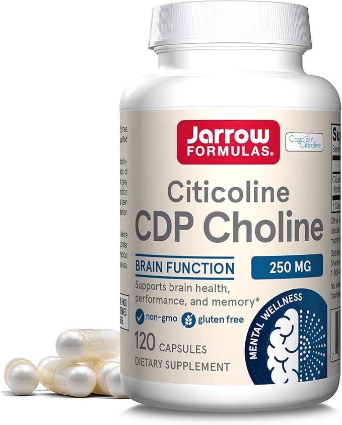 Jarrow Formulas Citicoline CDP 250 MG CDP Choline Supplements Support Brain Health Performance and Memory 120 Capsules Up to a 120 Day Supply