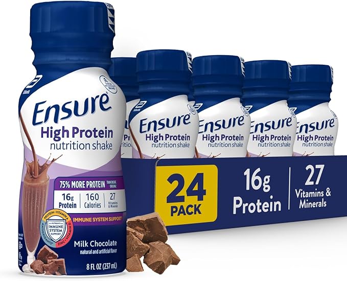 Ensure High Protein Milk Chocolate Nutrition Shake With Fiber 24 Pack &amp Plus Strawberry Nutrition Shake Meal Replacement Shake 24 Pack