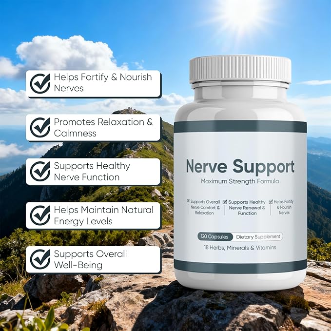 Nerve Support Supplement – Herbal Vitamin &amp Mineral Blend for Overall Nerve Comfort and Relaxation – Daily Wellness Formula – 120 Capsules