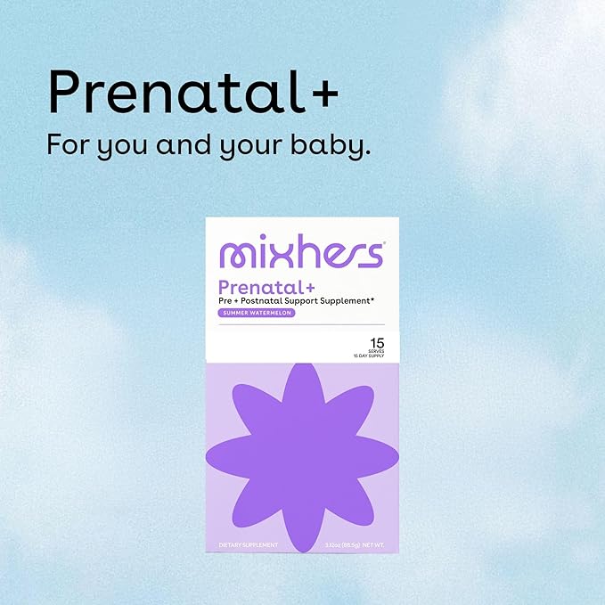 MIXHERS Prenatal + Pre + Postnatal Vitamins Drink Mix | Formulated with Vitamin A C D E &amp K | Summer Watermelon Flavor | 15 Stick Packets | 1 Pack