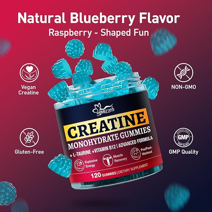 Creatine Gummies for Men &amp Women Blueberry Creatine Monohydrate Gummies Gluten Free Vegan Friendly 120 Count
