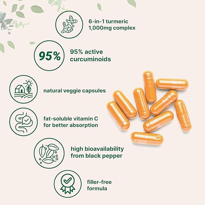Micro Ingredients Pure Turmeric Curcumin Supplement 1000mg – 95% Curcuminoids with Black Pepper &amp Ginger – High Absorption for Joint &amp Antioxidant Support* – Filler Free 120 Veggie Capsules