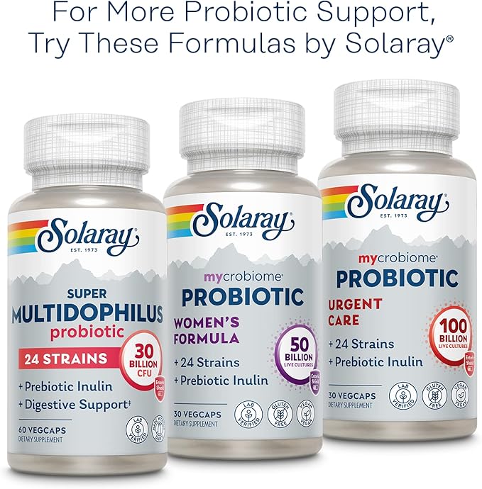 Solaray Multidophilus 12 Strain Probiotic 20 Billion CFU Probiotics for Digestive Health for Women and Men Daily Gut Health Support Complex with Prebiotic Inulin No Dairy - 100 VegCaps