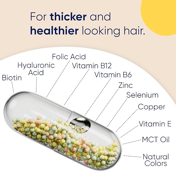 Moerie Hair Growth Supplement for Women &amp Men - Hair Skin and Nails Vitamins With Biotin Q10 &amp Minerals - For Thicker Fuller Hair &amp Hair Loss Treatment - Advanced Beadlet Delivery System