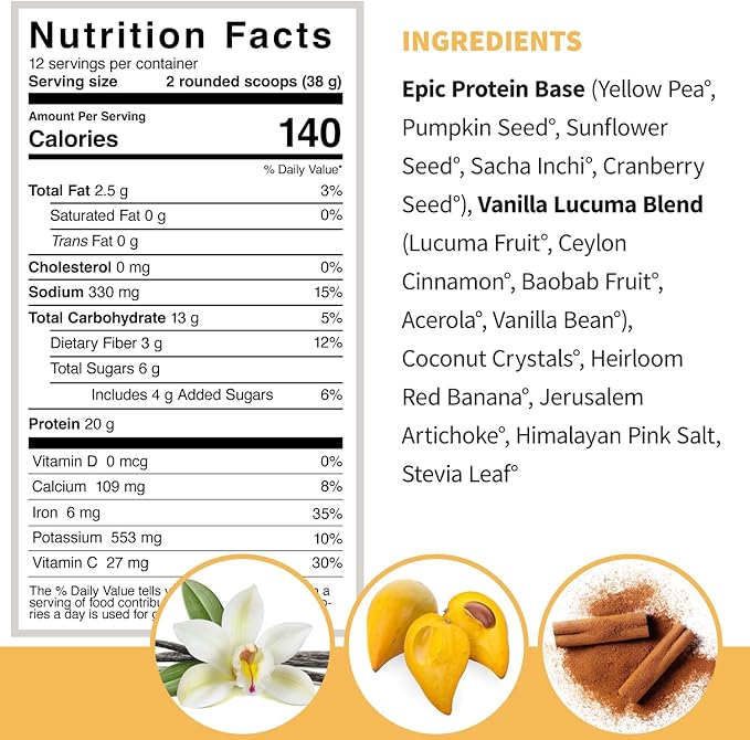Sprout Living Epic Protein Vanilla Lucuma + Simple Pea Protein 1 lb