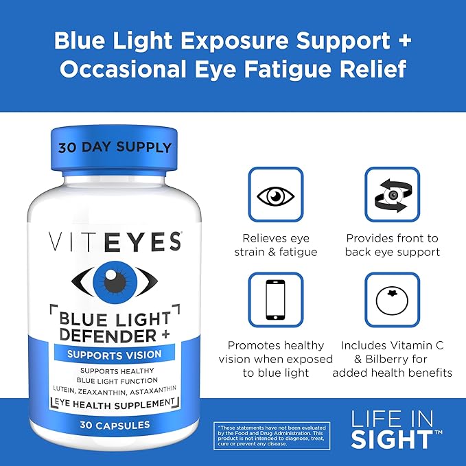 Viteyes Blue Light Defender+ Supplement Capsules Dietary Safeguard from Harmful Blue Light 30 Capsules