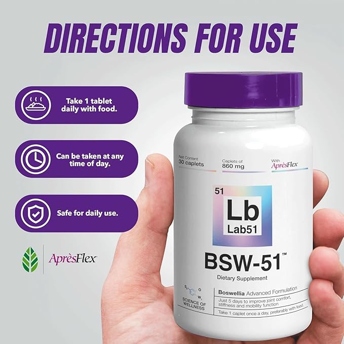 Lab51 BSW-51 Joint Support Supplement 3 Pack with Boswellia AprèsFlex® Hyaluronic Acid and Piperine – 90 Capsules 860 mg Each Supports Mobility and Natural Joint Function