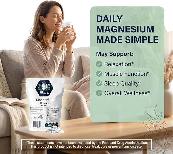 Pure Magnesium Glycinate Powder Supplement – Unflavored 500g Magnesium Powder for Relaxation Sleep &amp Muscle Support – USA Made - Non-GMO &amp Gluten-Free – 2.2g Per Serving