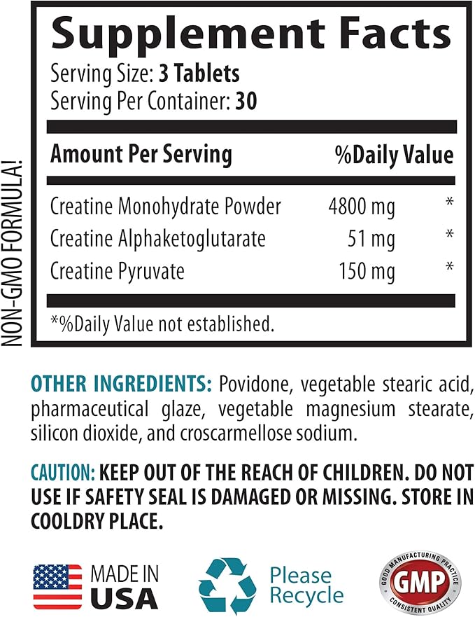 PRIVATE LABEL Muscle Alive - CREATINE TRI-Phase - 3X Formula - PRE &amp Post Workout - creatine in Powder - 2 Bottles (180 Tablets)