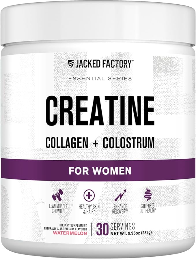 Jacked Factory Creatine for Women - Creatine Monohydrate with Collagen + Colostrum to Support Workout Performance Lean Muscle Growth Healthy Hair Skin &amp Nails - 30 Servings Watermelon