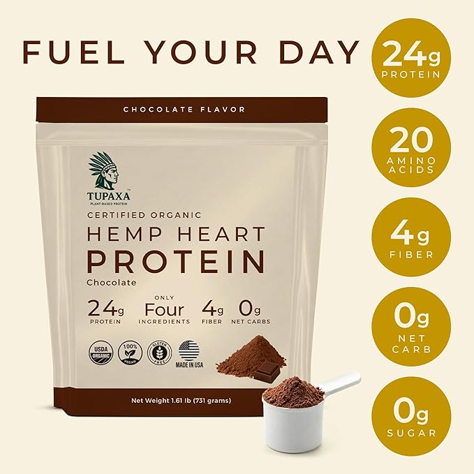 USDA Organic Hemp Protein Powder for Women &amp Men - Chocolate Pure Natural - Plant Based Powder Vegan Gluten Free Keto - Hemp Seed Powder Cold-Pressed (20 Servings (1.61 lb) Chocolate)