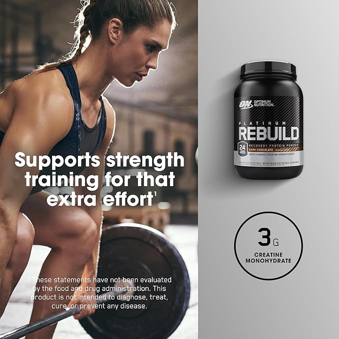 Optimum Nutrition Platinum Rebuild Premium Platinum Blend Protein Powder with Creatine Monohydrate Dark Chocolate 20 Servings