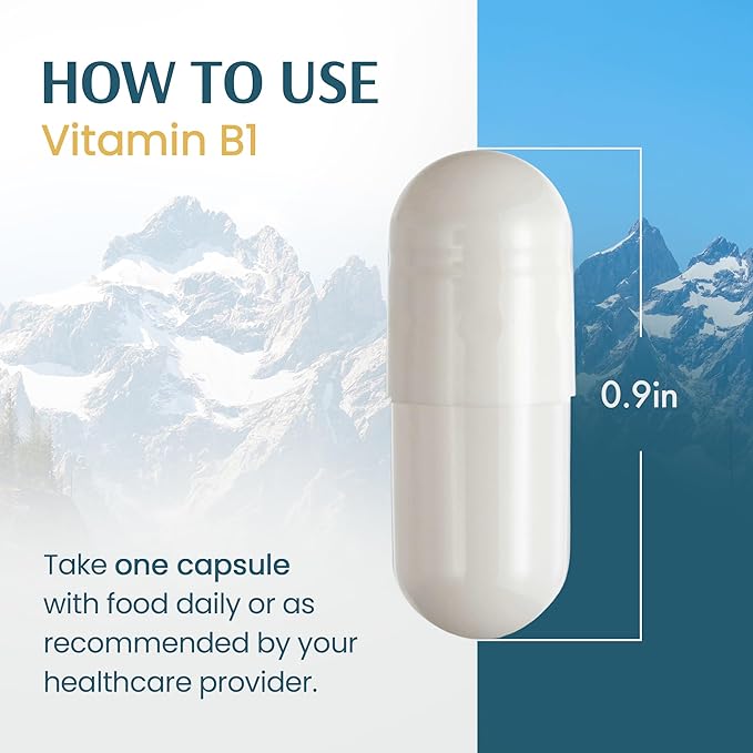 Vykee Nutrition Vitamin B1 (Thiamine) Capsules – Supports Energy Metabolism &amp Nervous System Health – Vegan Non-GMO Gluten-Free – 500 mg 120 Count