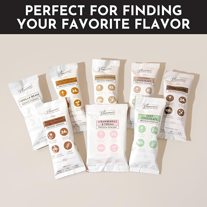 Protein Powder Made with 100% Grass Fed Non Denatured Whey | Four Different Protein Sources from Organic Whole Food Ingredients | 12 Servings | 22g Protein (12 Servings Sample Variety Pack)