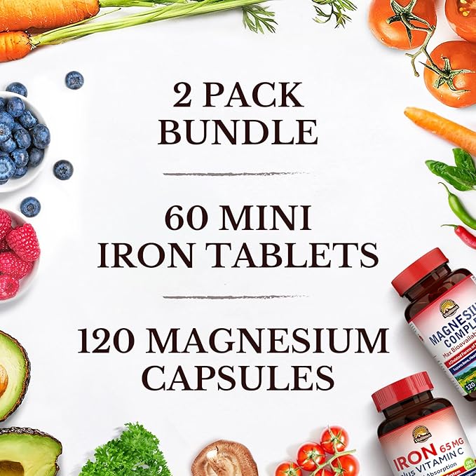 Vitalitown Magnesium Complex Supplement 500mg &amp 65mg Iron Supplement for Women Men for Sleep Muscle Blood Building &amp Energy Improvement