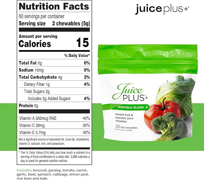 JuicePlus+ Fruit &amp Vegetable Blend Soft Chews - Tasty Vegan Fruit Veggie Gummy Vitamins for Adults &amp Kids - 4 Month Supply 4 packs (2 of each flavor)