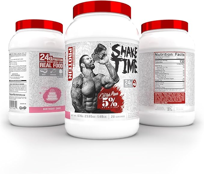 5% Nutrition Rich Piana Shake Time | 24g Animal Based Protein Drink | Grass-Fed Beef Isolate Chicken Whole Egg | No Sugar or Soy (Birthday Cake)
