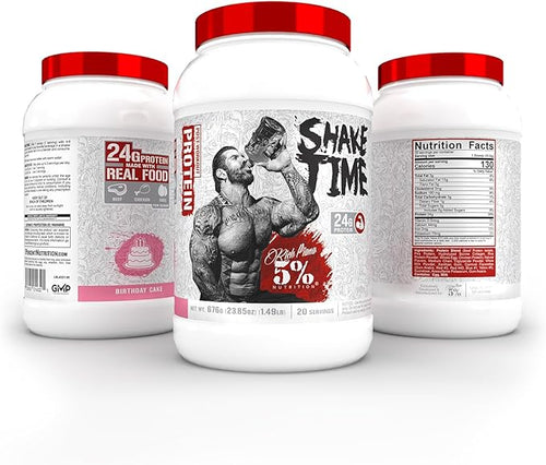 5% Nutrition Rich Piana Shake Time | 24g Animal Based Protein Drink | Grass-Fed Beef Isolate Chicken Whole Egg | No Sugar or Soy (Birthday Cake)
