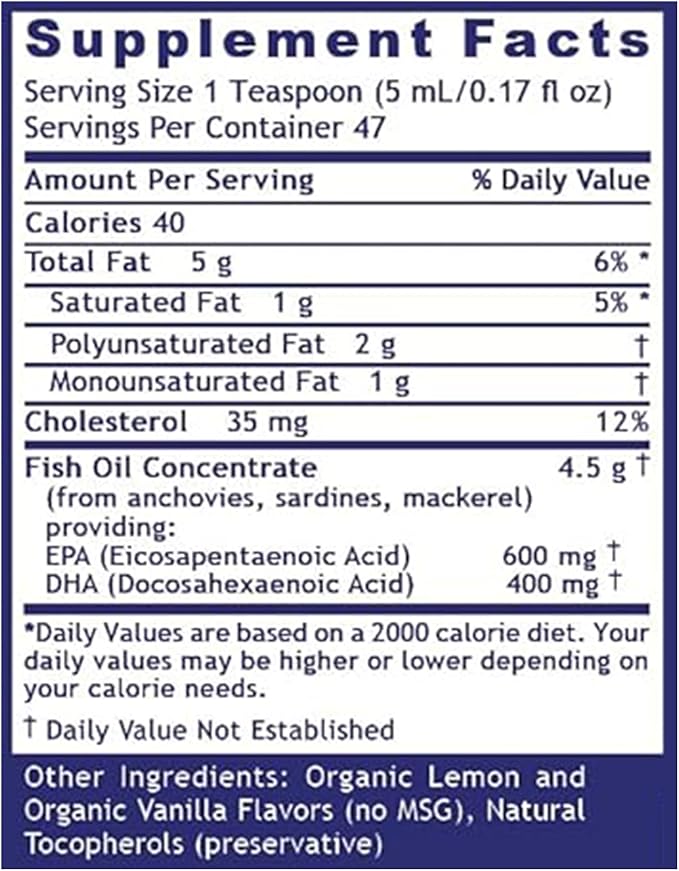 Quantum Nutrition Labs EPA/DHA Liquid - Omega 3 Fish Oil Liquid Omega 3 Liquid Fish Oil Supplement for Adults Joint Heart &amp Brain Health Support - 8 Fl Oz Bottle