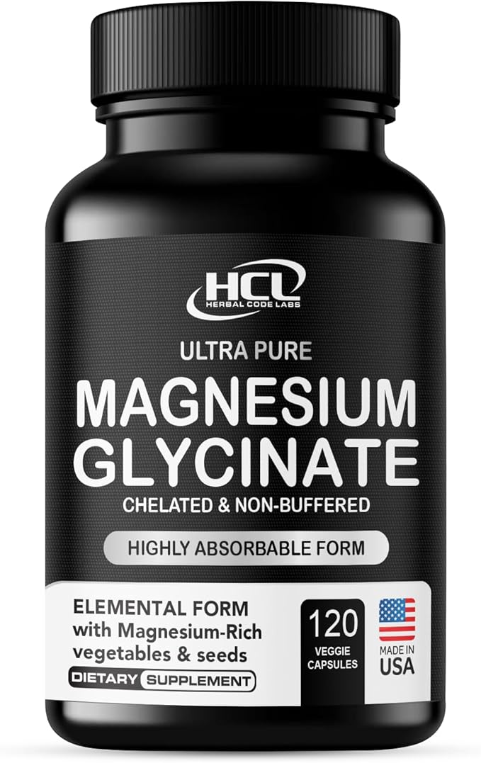 Pure Magnesium Glycinate Capsules - Non-Buffered 350mg Elemental Magnesium Supplement - Chelated High Absorption &amp Purity Magnesium Complex - Made in USA