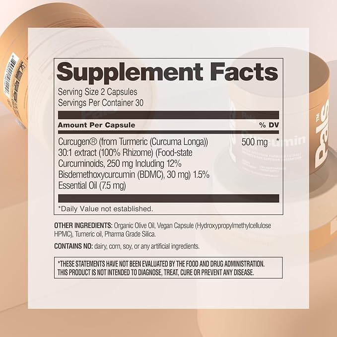 Turmeric Curcumin Supplement 500mg Bio-52x Max Absorption 98% Pure Turmeric Supplement Capsules with Extra Strength Curcumin 95% Curcuminoids Extract Antioxidant Joint Support Non-GMO Vegan 30 Days