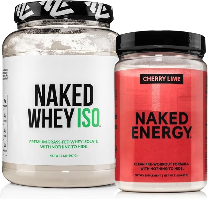 NAKED Whey Isolate Protein Powder (28 Servings) Cherry Lime Energy Pre Workout (30 Servings) – Grass-Fed Non-GMO Gluten Free Vegan