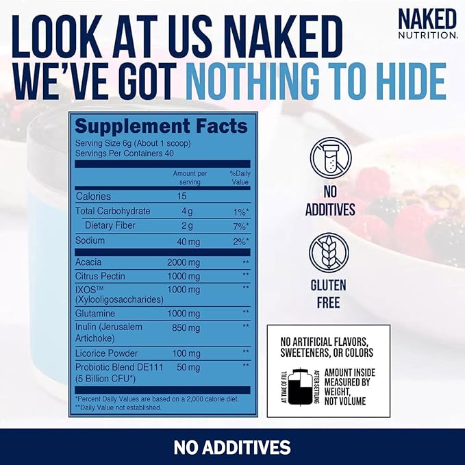 NAKED Gut - Daily Gut Health Supplement - Natural Gut Health Powder for Gut Cleanse Digestive Support GMO-Free Soy-Free Gluten-Free Vegan and Hypoallergenic 40 Servings