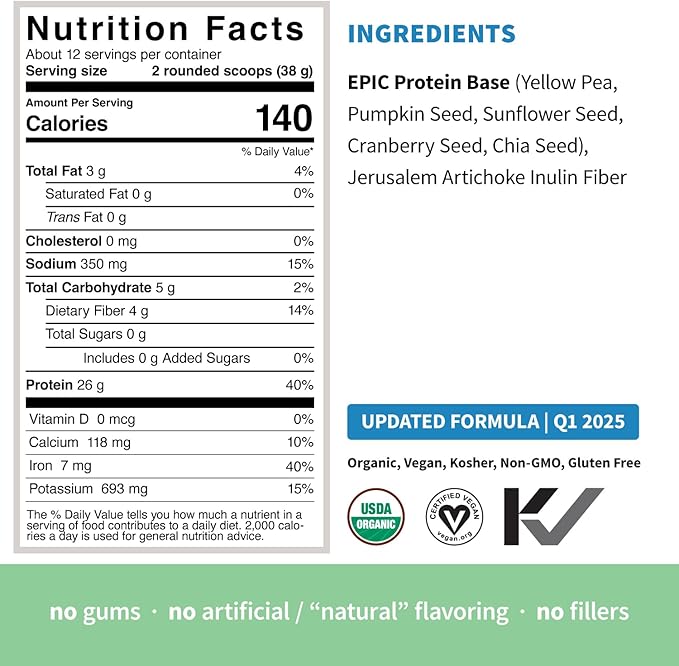 Plant Based Protein &amp Superfoods Powder Original Unflavored | Organic Protein Powder Vegan Non Dairy Non-GMO Gluten Free Sugar Free Perfect Keto Drink Mix (1 lb)