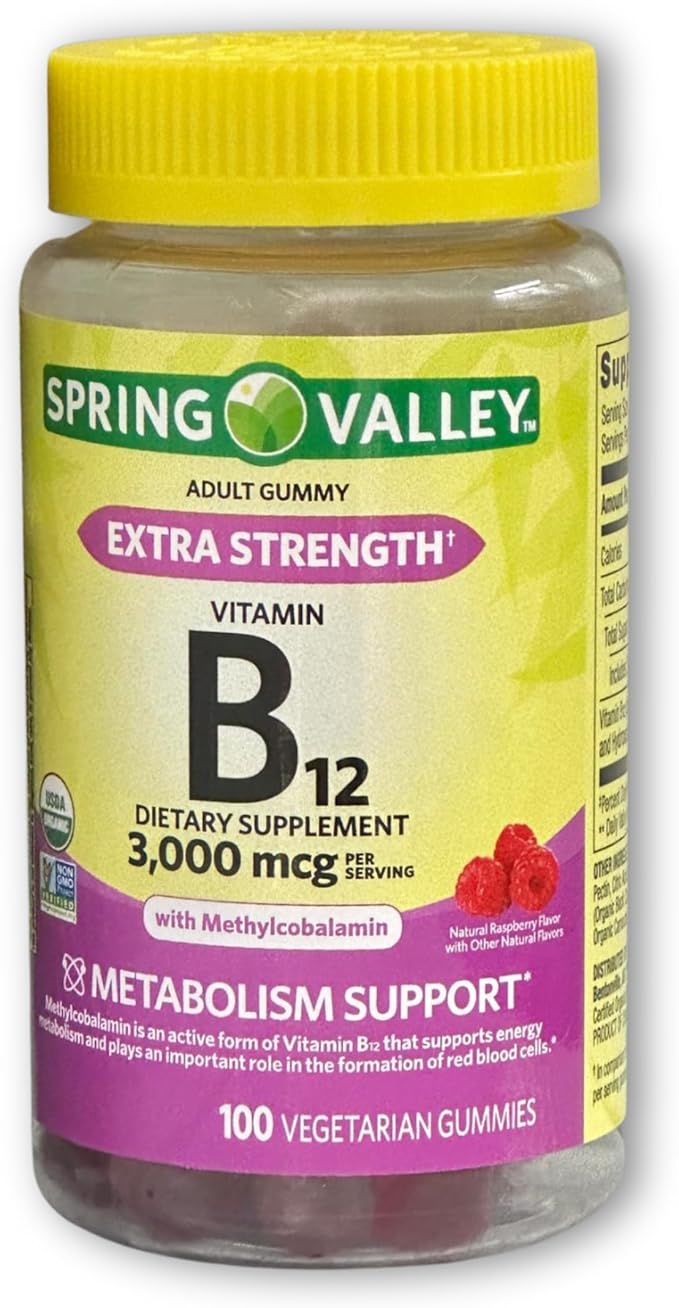 Vitamin B12 3000mcg Gummies Extra Strength- Raspberry Flavored100 Count (Pack of 2)