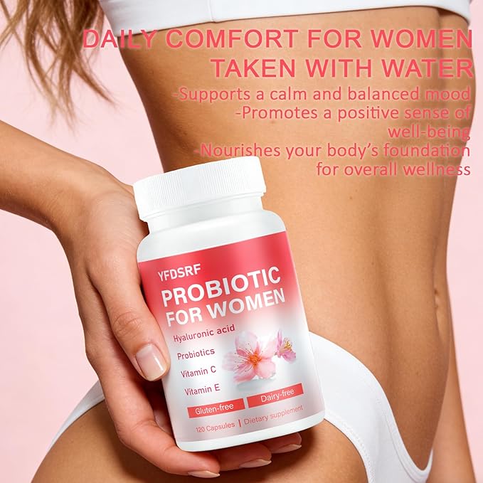 Women's Daily Probiotic Supplement with Prebiotics Multi Collagen Peptides Hyaluronic Acid and Vitamin C 120 Capsules (Unflavored)