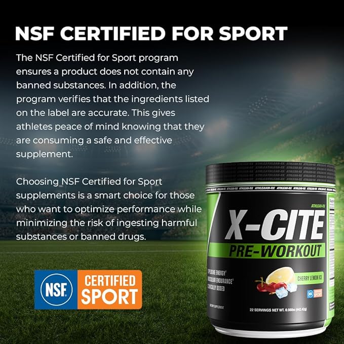 X-CITE Pre-Workout by ATHLEAN-X - Enhanced Formula with Beta-Alanine Creatine &amp Caffeine for Ultimate Energy Endurance Focus &amp Muscle Pump NSF Certified for Sports (Cherry Lemon Ice)