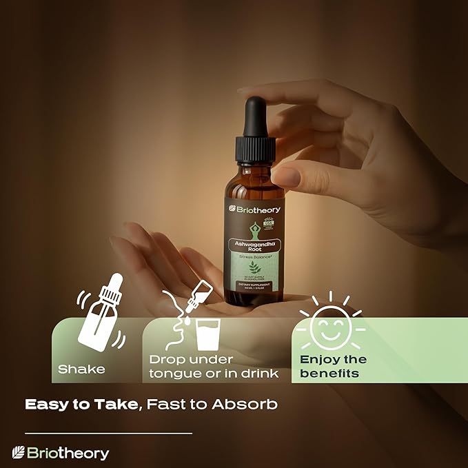Ashwagandha Root Extract Tincture Liquid Drops – Herbal Supplement for Stress &amp Sleep Support Alcohol-Free Vegan Non-GMO – 60 ml (30 Days Supply) Made in USA.