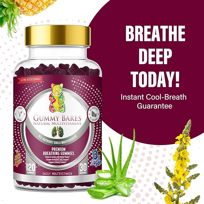 Mullein Leaf &amp Marshmallow Root Gummies – Lung Cleanse &amp Mucus Removal with Bromelain Nattokinase Serrapeptase Detox 120 ct | Gummy Bares