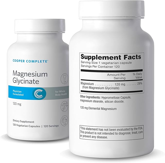 Cooper Complete-Magnesium Glycinate Supplement - 120 mg Elemental Magnesium per Vegetarian Capsule.120 Capsules. Pack of 1