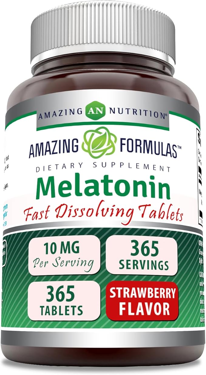 Amazing Formulas Melatonin 10 Mg | Fast Dissolving Tablets Supplement | Non-GMO | Gluten-Free | Made in USA (365 Count | Strawberry)