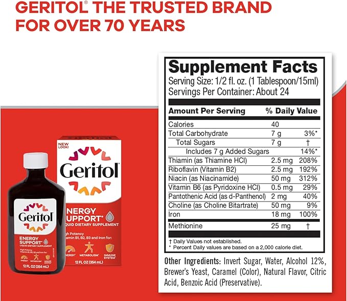Geritol Liquid Supplement B-Vitamins &amp Iron 12 Fluid Ounce