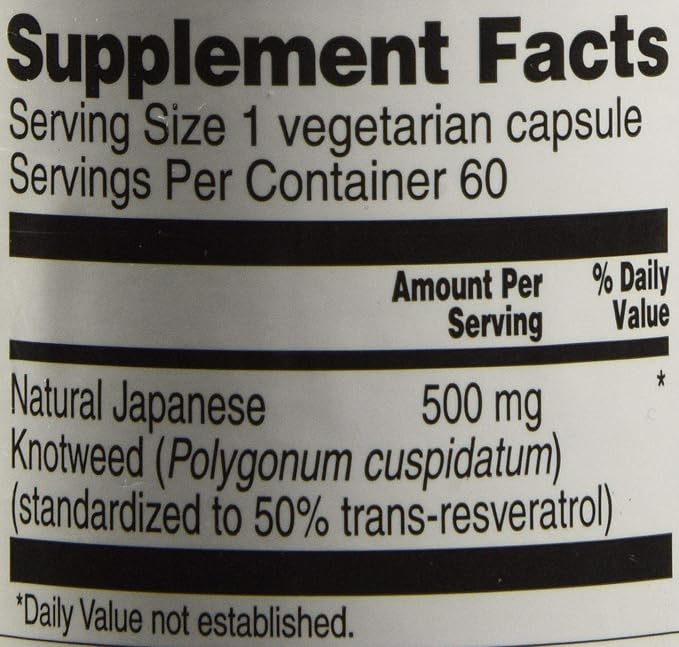 Vitacost Trans-Resveratrol 500 mg of herbal extract yielding 250 mg Trans-resveratrol -- 60