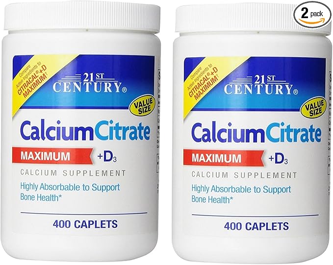 21st Century Calcium Citrate Plus D Maximum Caplets 400 Count (Pack of 2)