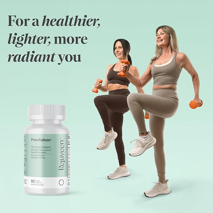 Previtalean | Prebiotic Fiber Supplement for Women | Supports Gut Health &amp Red Blood Cell Production | Contains Highly Bioavailable Iron Folate &amp Vitamin B12 | 90 Ct 30 Servings