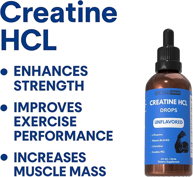 Creatine HCL Liquid Drops for Men &amp Women - 2ml Per Serving L-Theanine Vitamin B12 &amp B6 L-Carnitine - High Absorption 4 Fl Oz (120ml) (4 FL OZ Unflavored)