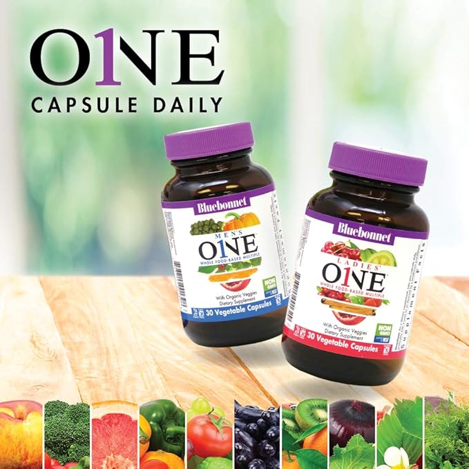 BlueBonnet Nutrition Ladies One Vegetable Capsule Whole Food Multiple K2 Organic Vegetable Energy Vitality Non-GMO Gluten Free Soy Free Milk Free Kosher 60 Vegetable Capsule 2 Month Supply